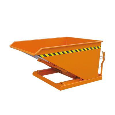 Eichinger-Industrie Kippbehälter, niedrige Bauhöhe, 300 l, bis 1500 kg, Scheren-Kipp-Mechanismus, Stahl, reinorange RAL 2004