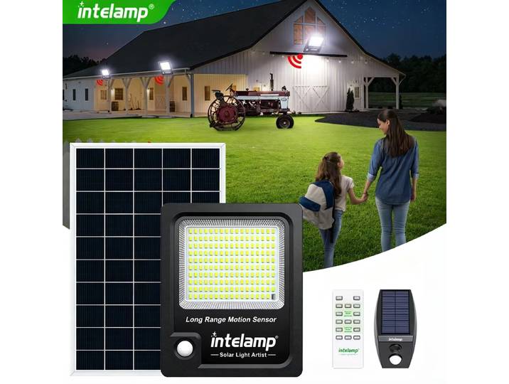 Lampes solaires de sécurité Intelamp à longue autonomie 12000mAh, panneau solaire super grand, détecteurs de mouvement pour jardin et cour.