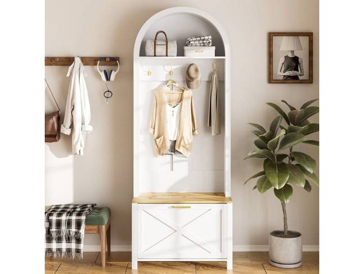 Meuble d'Entrée multifonctionnelle avec porte-manteaux étagère à Chaussures Compartiments de Rangement et Crochets pour couloir