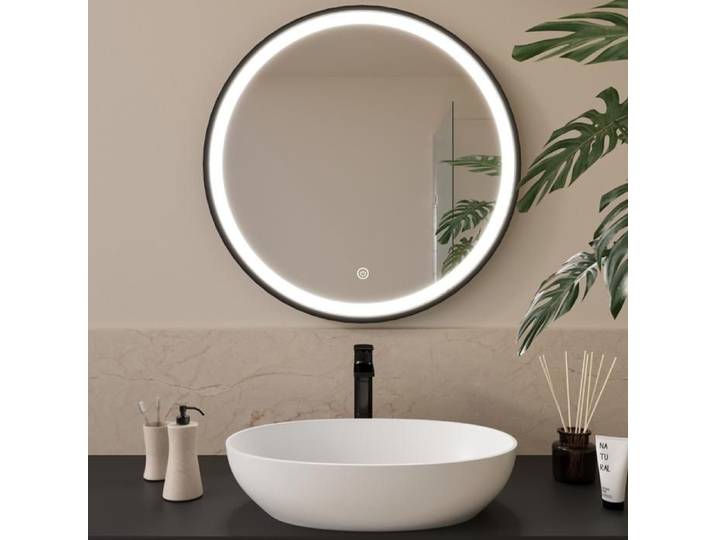 LOMAZOO Miroir salle de bain 70 cm noir - LED lumineux - anti-buée rond - Bologna