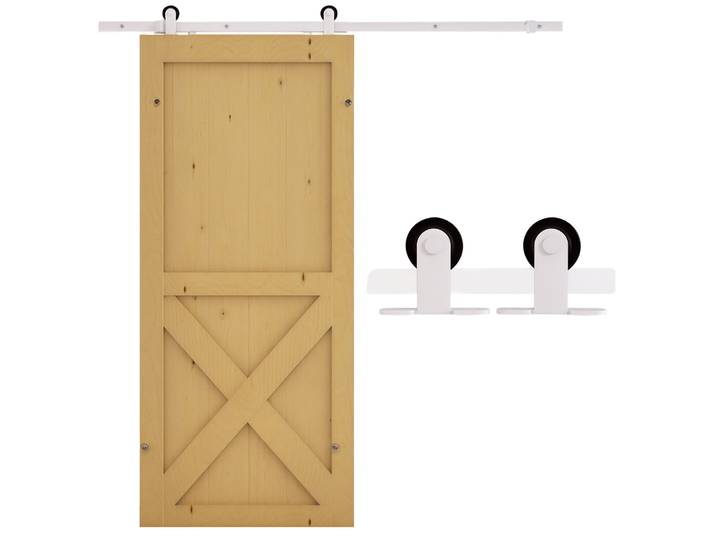 HOMCOM 183 cm Herraje para Puerta Corredera Kit d'Accessoires para Puerta Corrediza de Madera con Guía de Suelo Blanco