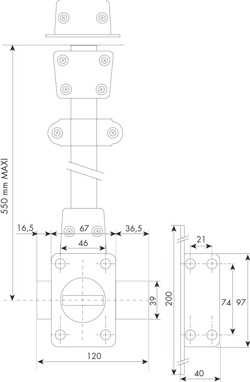 Verrou 2 points en applique Zenith 1520 à bouton cylindre de 45 mm droit ISEO 15200451.5