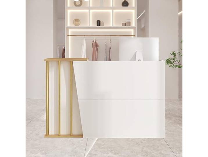 XNKLPY Empfangstisch Aus Massivholz Mit 2 Schubladen SchrankfäChern BüRo Rezeption FüR Friseur Hotel Praxis GroßE Arbeitsplatte Staubschutz Computer Kasse(Size:120CM,Color:a)