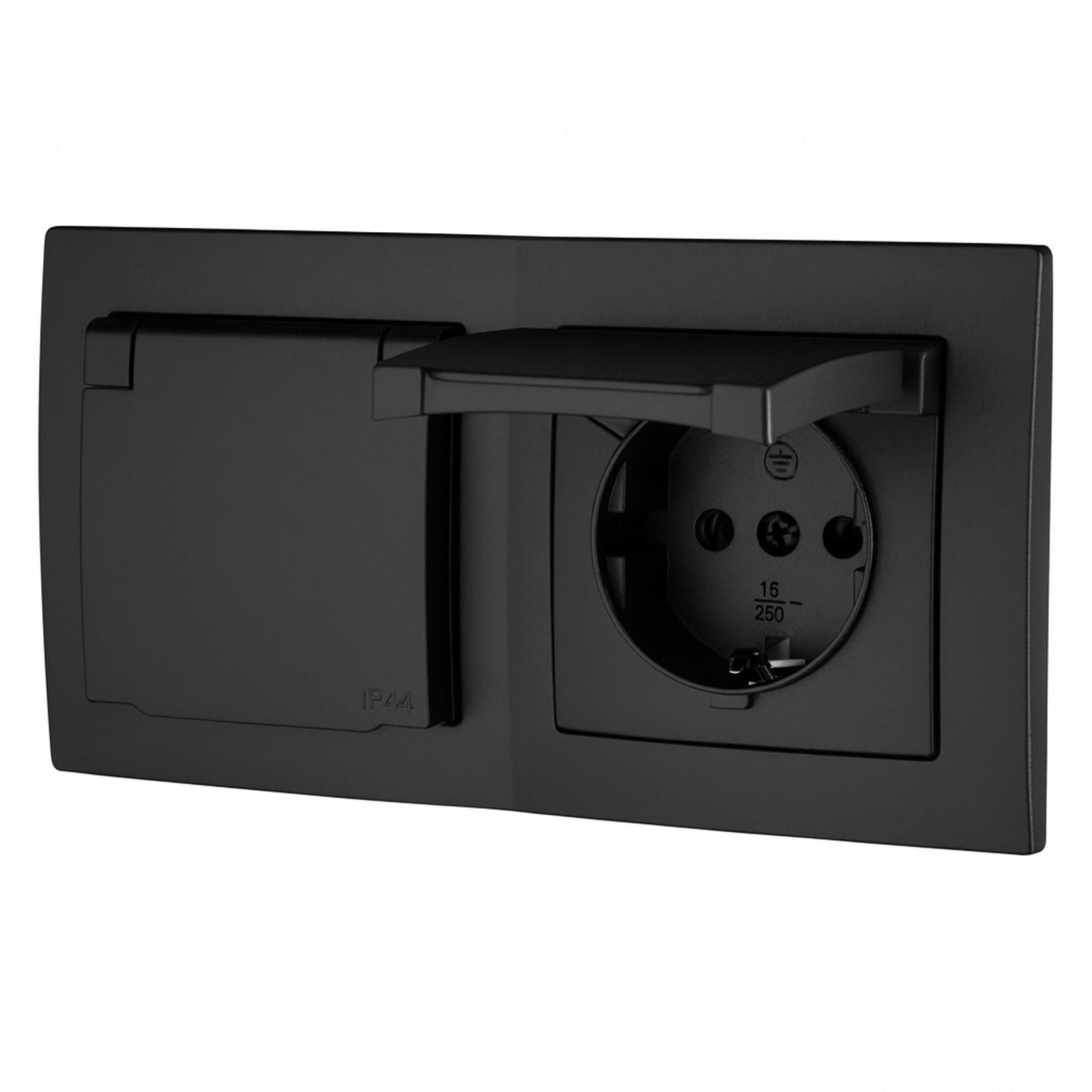 ADAKAT Inbouw dubbele stopcontact IP44 Aqua ET-1 zwart