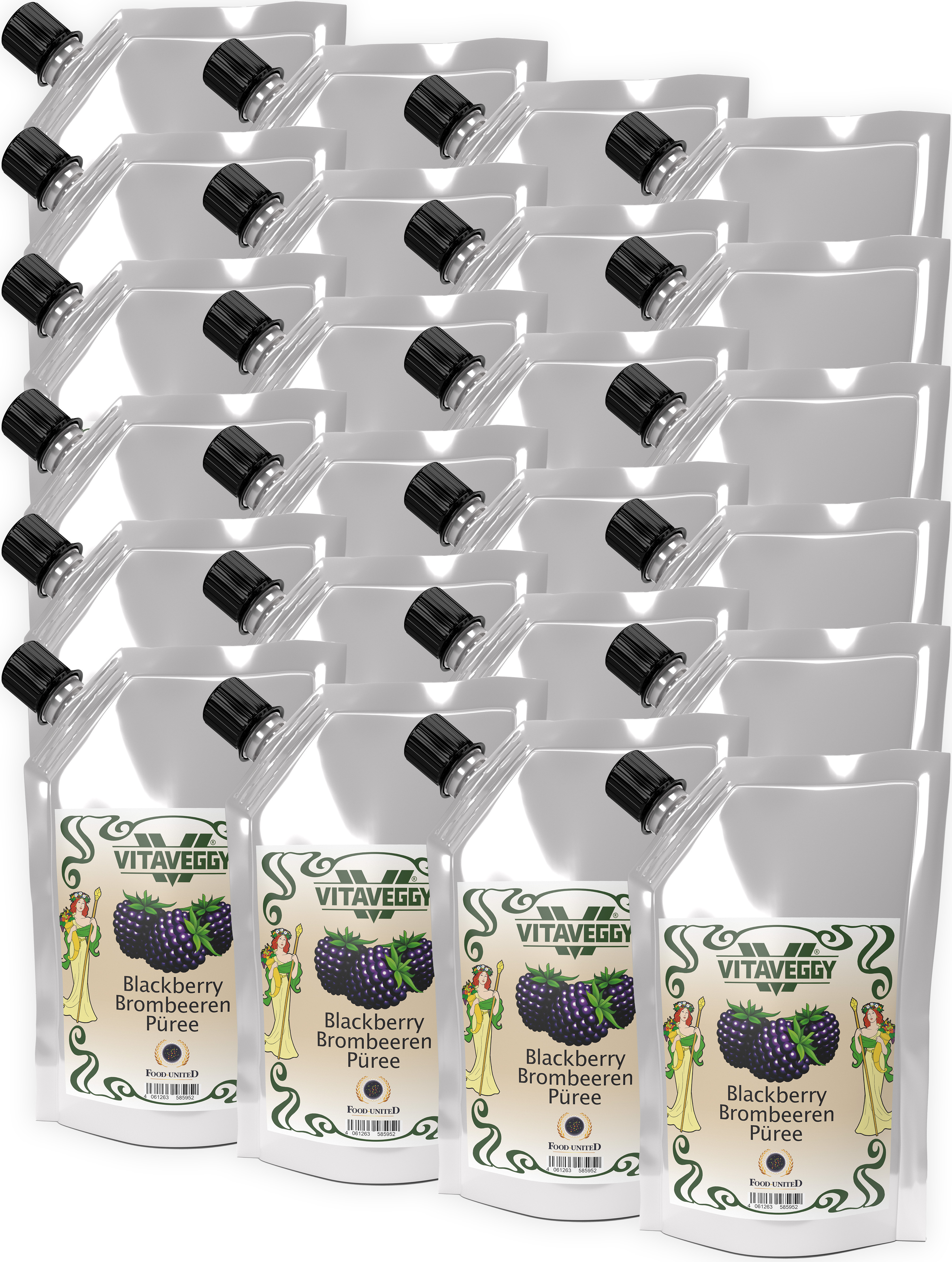 VITAVEGGY BROMBEER-SCHWARZBEER Früchte-Püree 24x1kg ohne Aroma- Farb- & Konservierungsmittel von Food-United geeignet für Babybrei & Obstbrei Brombeeren-Saft-Smoothie-Sorbet-Müsli-Joghurt-Quark GVO-Frei Glutenfrei & 100% natürlich