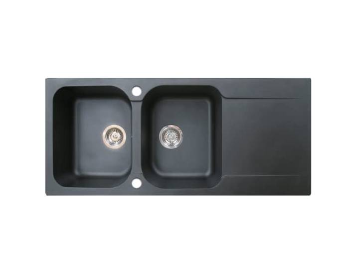 Essebagno Lisse reversible Spüle 2 Becken 1 Abtropfbecken aus schwarzem Kunstharz
