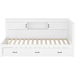 STILVORA Tagesbett Spanplatte Weiß 90x200 cm mit Ausziehbett, LED und USB