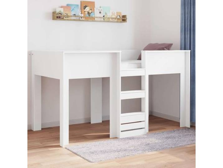 Holzwerkstoff platzsparendes Hochbett Design 100 x 200 cm Weiß Etagenbett für Kinder Weiß 100 x 200 cm Holzwerkstoff mit Matratze Platzsparendes Hochbett für Mädchen und Jungen Stabil &