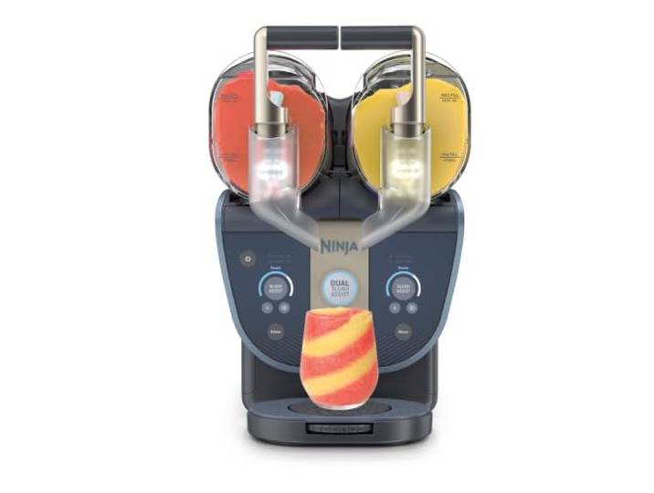 Ninja SLUSHi Twist Slush-Eismaschine für gefrorene Getränke, zwei 1.420-ml-Gefäße, 2 abgeschrägte Ausgießer, gleichzeitige Zubereitung und Ausgabe von zwei Eisgetränken, Blau FS701EUBL