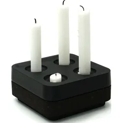 Stumpastaken Fyran Kerzenständer schwarzes Aluminium mit schwarzem Untersetzer