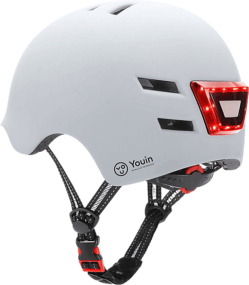 Casco - Youin LED, Para patinete eléctrico o bicicleta, Talla L, Luz trasera, Blanco