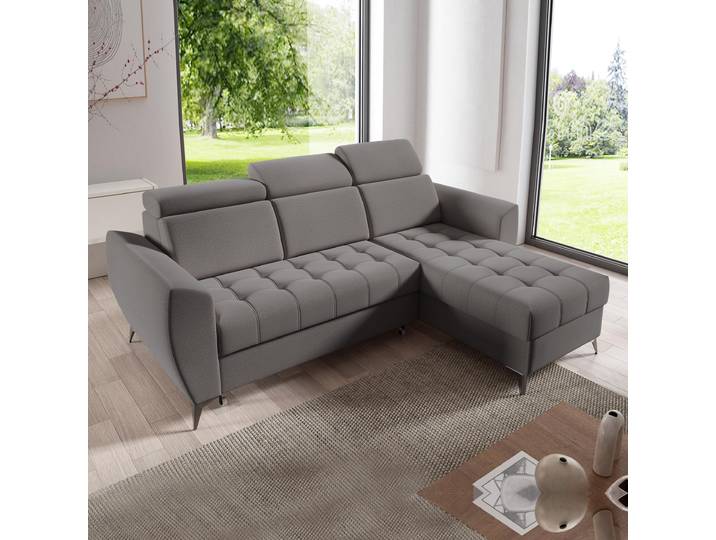 Ecksofa AURORA I mit Schlaffunktion, Bettkasten & universeller Ottomane, Grau