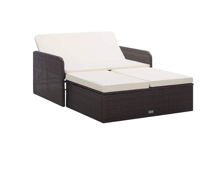 vidaXL Garten-Lounge-Set 2Er Set Mit Auflagen Poly Rattan Braun, Kunststoff, Gartenmöbel, Gartengarnituren, Gartenmöbel-Sets