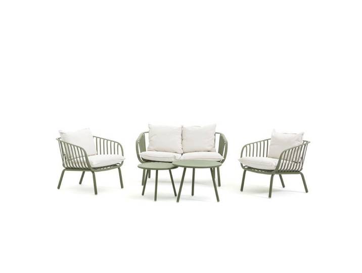 Ensemble d'extérieur un canapé deux fauteuils deux tables et coussins structure en acaio pieds en métal BELLAGIO - vert