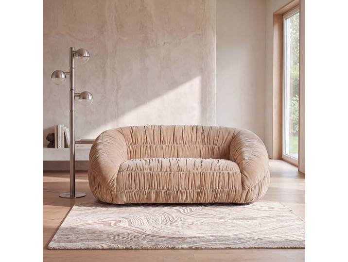 Beiges 2-Sitzer-Sofa mit Lattenrost
