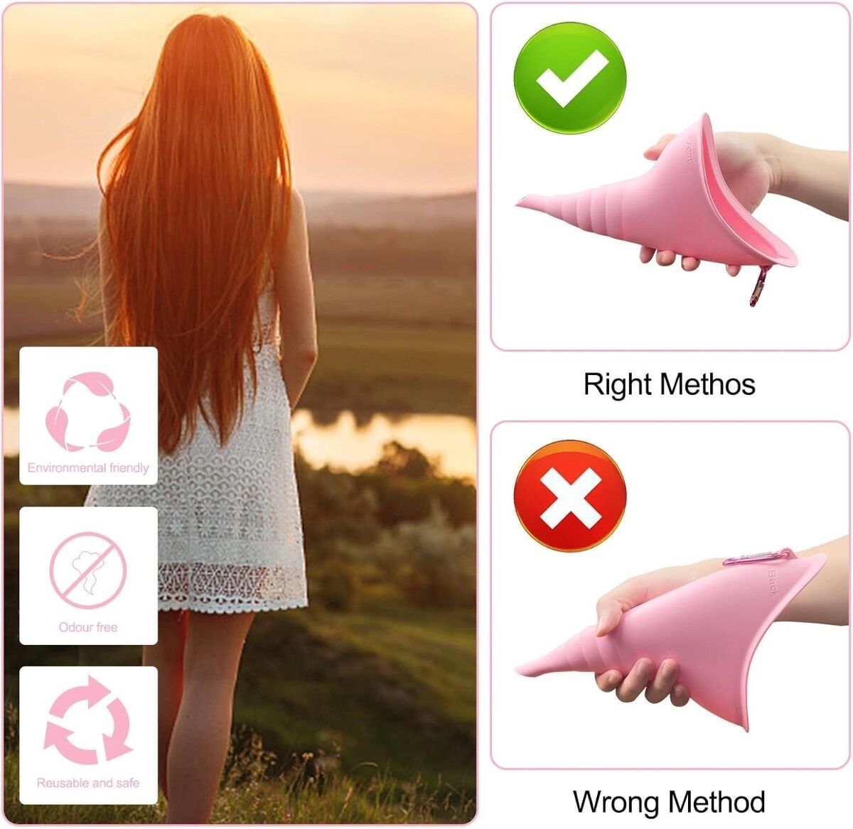 INF Urinal féminin en silicone pour usage debout – Entonnoir urinaire portable discret pour femmes, secours et voyage Rose