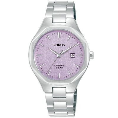 Quarzuhr LORUS "Classic Quarz", lila (silberfarben, flieder, fliederfarben), Armbanduhren, Damen, silberfarben, Quarzuhr, Armbanduhr, Damenuhr, Edelstahlarmband, analog, Tag