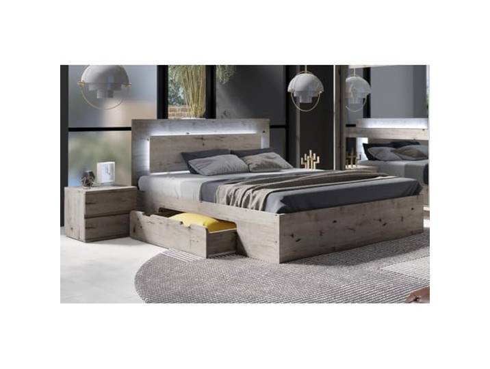 Lomadox Schlafzimmer Set 3-teilig mit Bettgestell 160x200cm, 2 Nachttische in braun Wellington Eiche Nb.