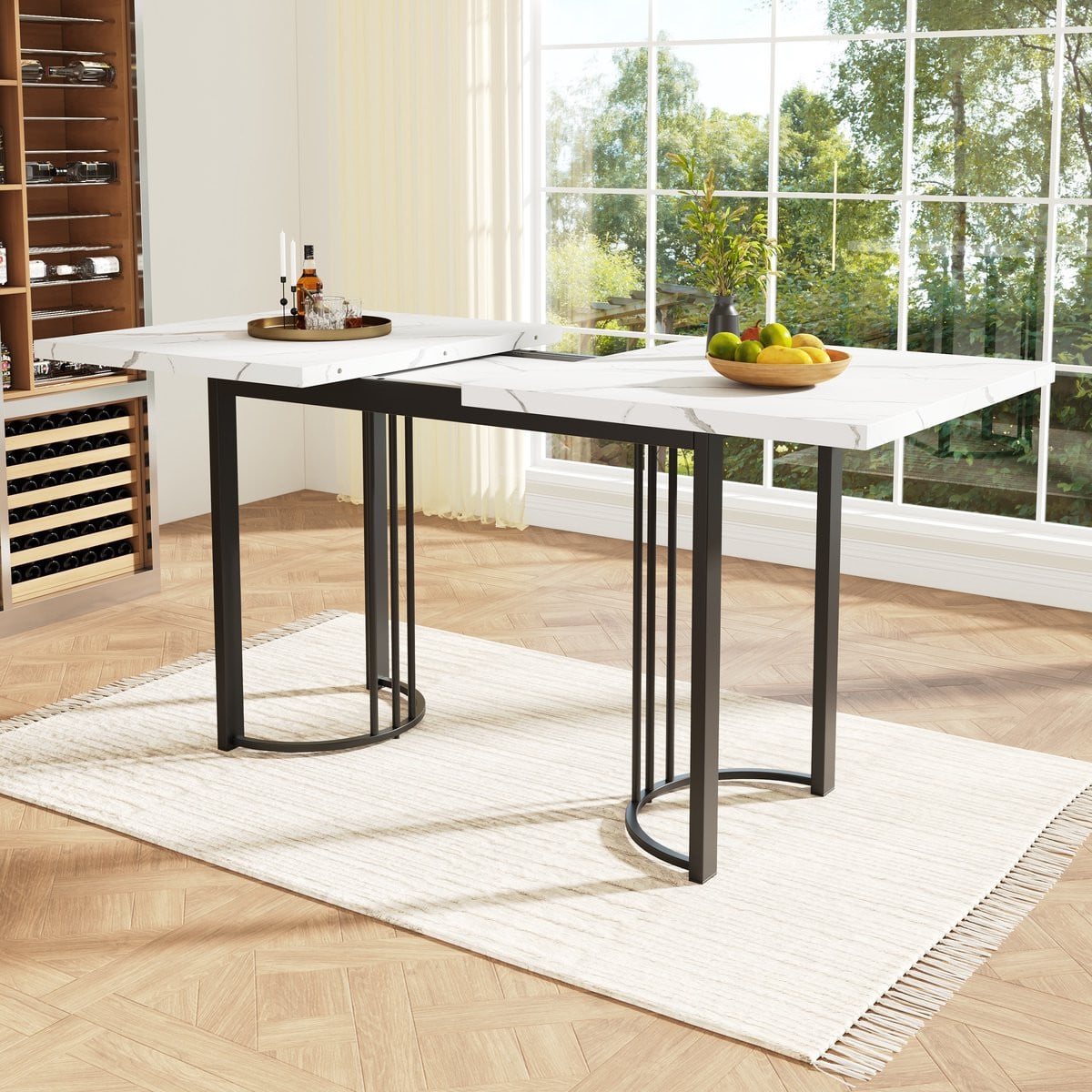 HAUSS SPOLE Eettafel met Telescoopblad, Uittrekbaar van 140 tot 179,5 cm, Wit/Zwart