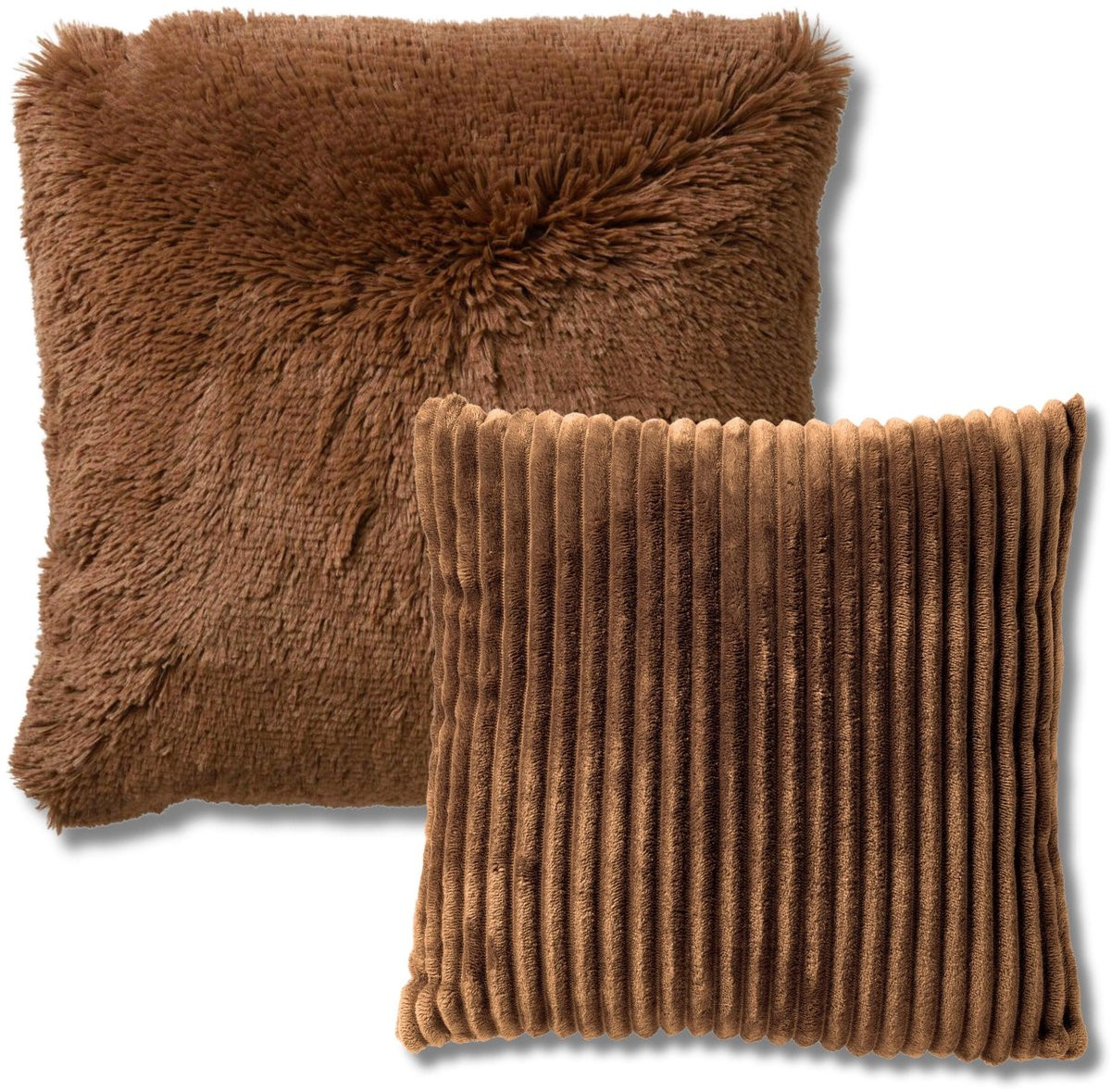 Dutch Decor Kussenset Cosy Layers - 2-delig - Bruin - B/D/H: 60 x 60 cm en 45 x 45 cm - inclusief binnenkussens