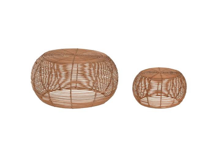 Ensemble de 2 tables basses en rotin marron 60x60x30 cm