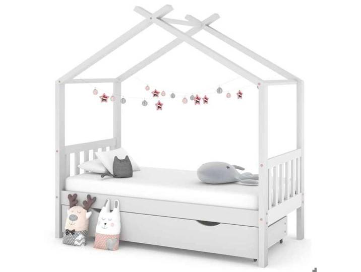 BONNEVIE - 1parcel - Cadre de lit enfant avec tiroir - BONNEVIE - lit junior - Pin massif - Blanc - 80 x 160 cm - avec roues - meub