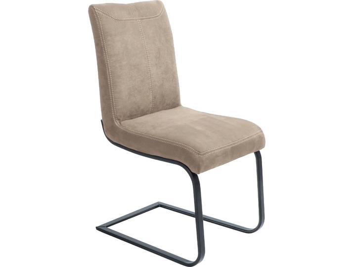 Freischwinger K+W KOMFORT & WOHNEN Floyd , beige (sand 35, roheisen schwarz lackiert), B:47cm H:96cm T:62cm, 520: Microfaser, 100% Polyester, Stühle, Freischwinger, Kontrastnaht, Freischwingergestell aus Vierkantrohr Roheisen schwarz