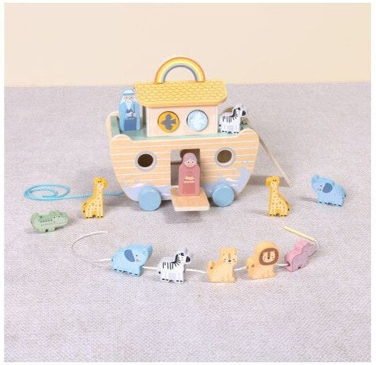 Tooky Toys Wooden Noah's Ark - Biblical Storytelling Playset for Kids - Develops Language, Fine Motor Skills, and Creativity
