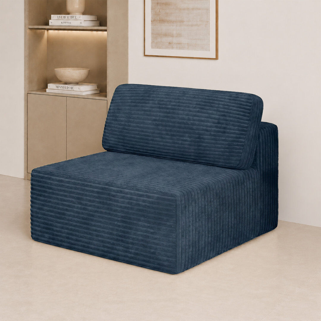 Metro Modular Corduroy 101cm Boneless Armless Accent Chair Blue 82cm H X 101cm W X 101cm D