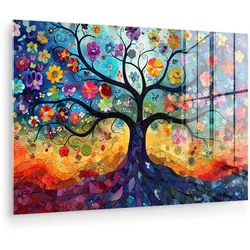 ACRYLGLASBILD Kunst - Baum des Lebens - Blumen - Hippie Room Decor 90x60 cm
