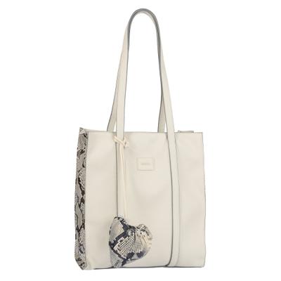Shopper GABOR "Elfie Luxe", Damen, Gr. B/H/T: 29,5cm x 33cm x 10cm, weiß (beige kombiniert), Lederimitat, Schlangenoptik, gemustert, Taschen Shopper, Damen Handtasche mit Leopardenoptik mit Pouch-Anhänger