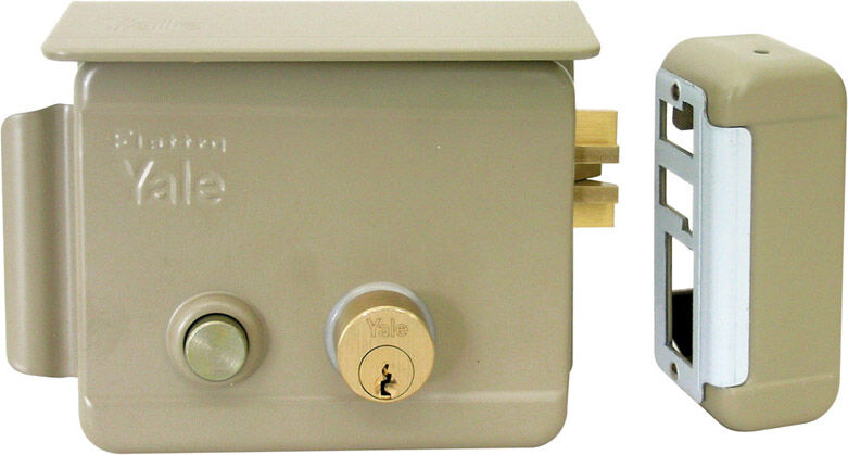 yale 68880701 Serratura Elettrica Porta Cancelli Elettroserratura Da Applicare Doppia Mandata Con Doppio Cilindro Esterno / Interno E Pulsante Entrata 70 Mm Dx - 68880701 Linea 68080