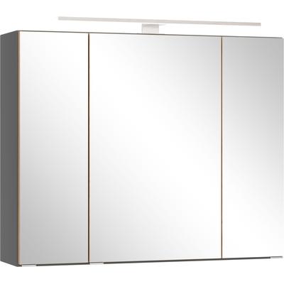 Spiegelschrank WELLTIME "TRIENT, 3D-Spiegelschrank 80 cm, gedämpfte Scharniere", onyx, grau, wildeiche, B:80cm H:64cm T:20cm, MDF, Schränke, onyx-grey/Wildeiche, gedämpfte Scharniere