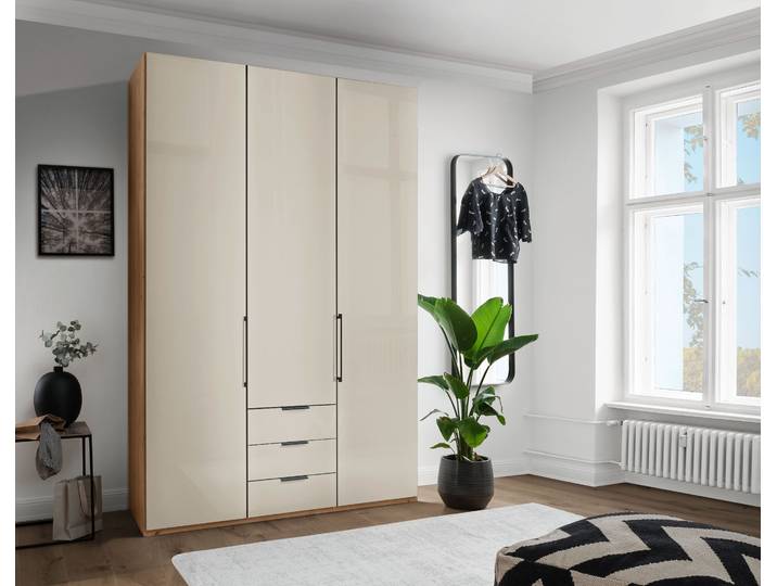 Drehtürenschrank, Holzwerkstoff, Braun/Champagner, 148,5×236×58 cm, Mit Glasfront & Dämpfung, Wiemann Monaco