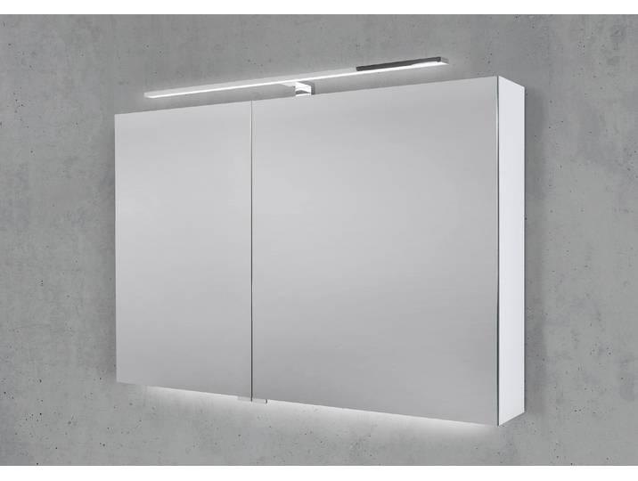 Spiegelschrank 100 cm mit LED Chrom Beleuchtung Doppelspiegeltüren