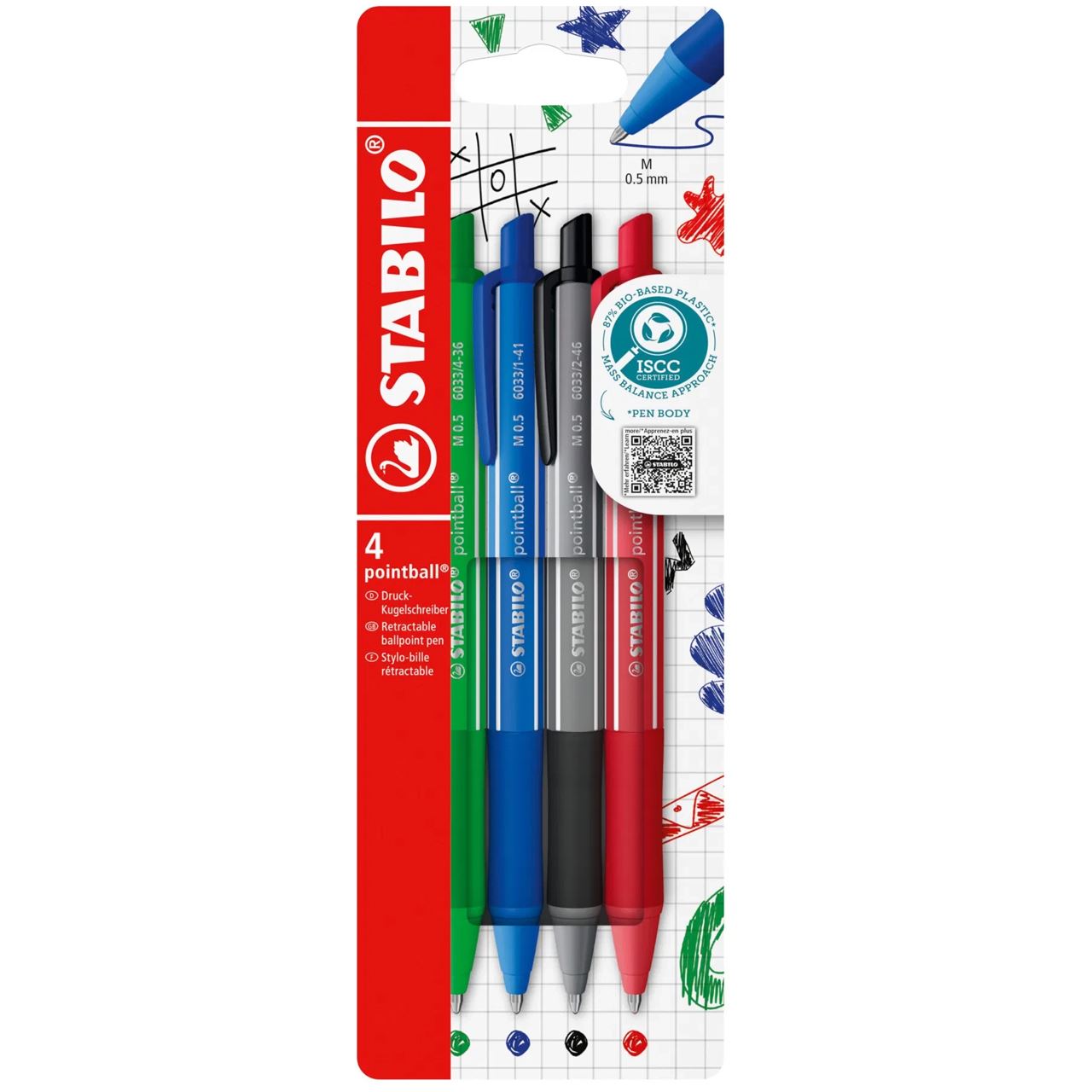 STABILO Kugelschreiber-Set pointball colorful farbsortiert, Schreibfarbe: blau, 4 St.