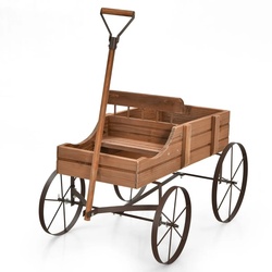Helloshop26 - Dekorative Schubkarre 62 x 34 x 60 cm 2 Pflanzfächer optimale Mobilität rustikaler Stil Holz kaffeebraun 20_0020143