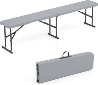 Costway 6 Feet Plastic Folding Bench Picnic Camping Dining Seat with Carrying Handle-Light Gray