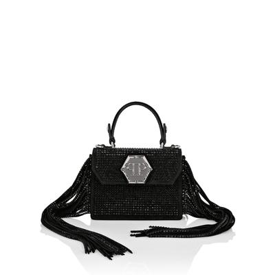 Handtasche PHILIPP PLEIN "Superheroine Mit Schmucksteinen", Damen, schwarz (02, schwarz), Taschen Handtasche