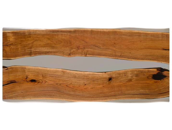 Esstisch Akazie mit Epoxidharz 220x100x76 natur lackiert / Epoxid grau Baumkanten-Optik EPOXY Unikat #2
