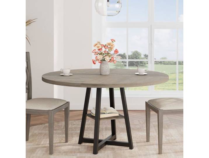 Table ronde salle manger 47.2in 4-6 personnes industrielle base métal étagère rangement cuisine