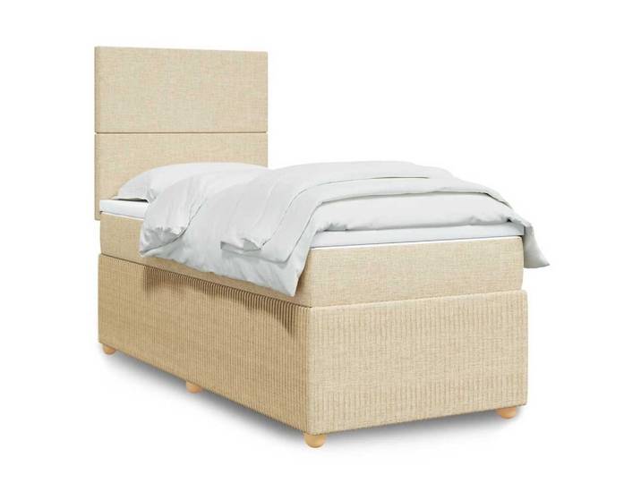 furnicato Bett 200 x 80 cm Boxspringbett Creme Polyester LED-Beleuchtung (1-tlg), Höhenverstellbares Einzelbett mit LED-Licht und USB-Anschluss