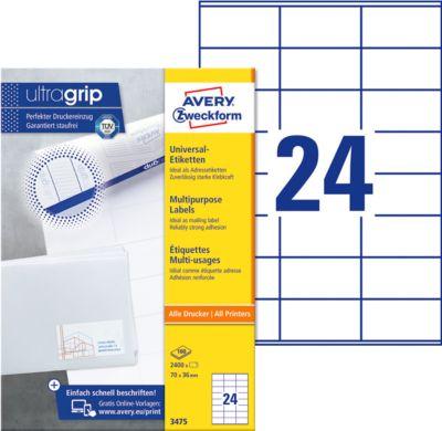 Avery Zweckform Universal Etiketten 3475, ultragrip, A4, matt, 2400 Etiketten