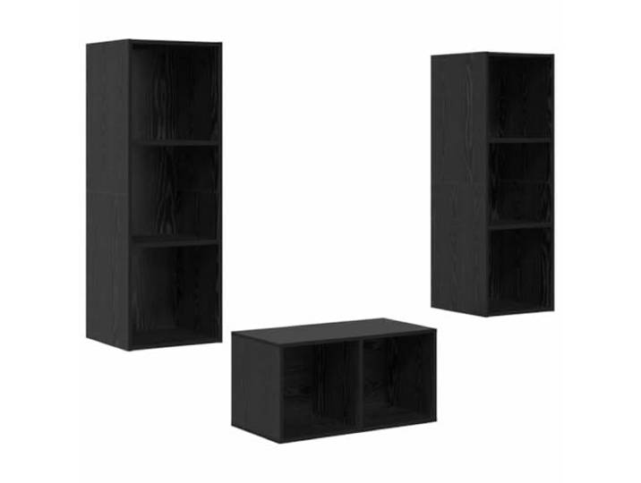 LMTYOENFG Hänge-TV-Schrank 3er Set Schwarz Eichen-Optik 37x37x107 cm Platzsparendes Wand-Lowboard Set in dunkler Holzoptik für Ihr Wohnzimmer, schafft flexiblen Stauraum an jeder Wand.