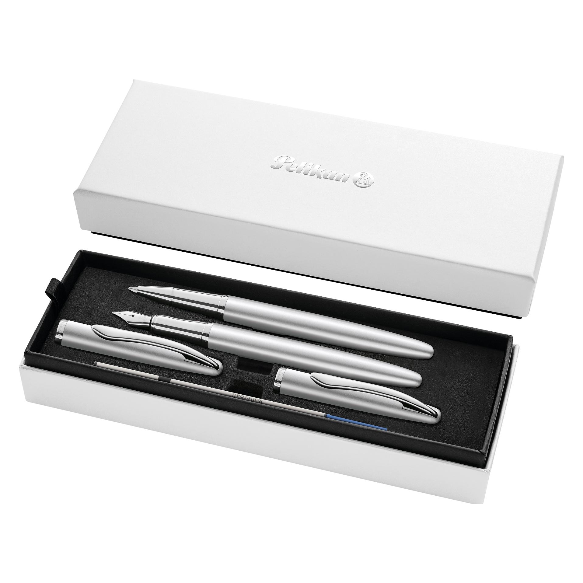 Pelikan Tintenroller Füllhalter & Roller Jazz Noble Elegance im Set, Silber (2x) (826938)