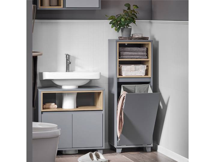 Meuble à linge Sobuy Bzr146 avec sac à linge pliable, meuble de salle de bain étroit à 2 compartiments, 35X105X30Cm
