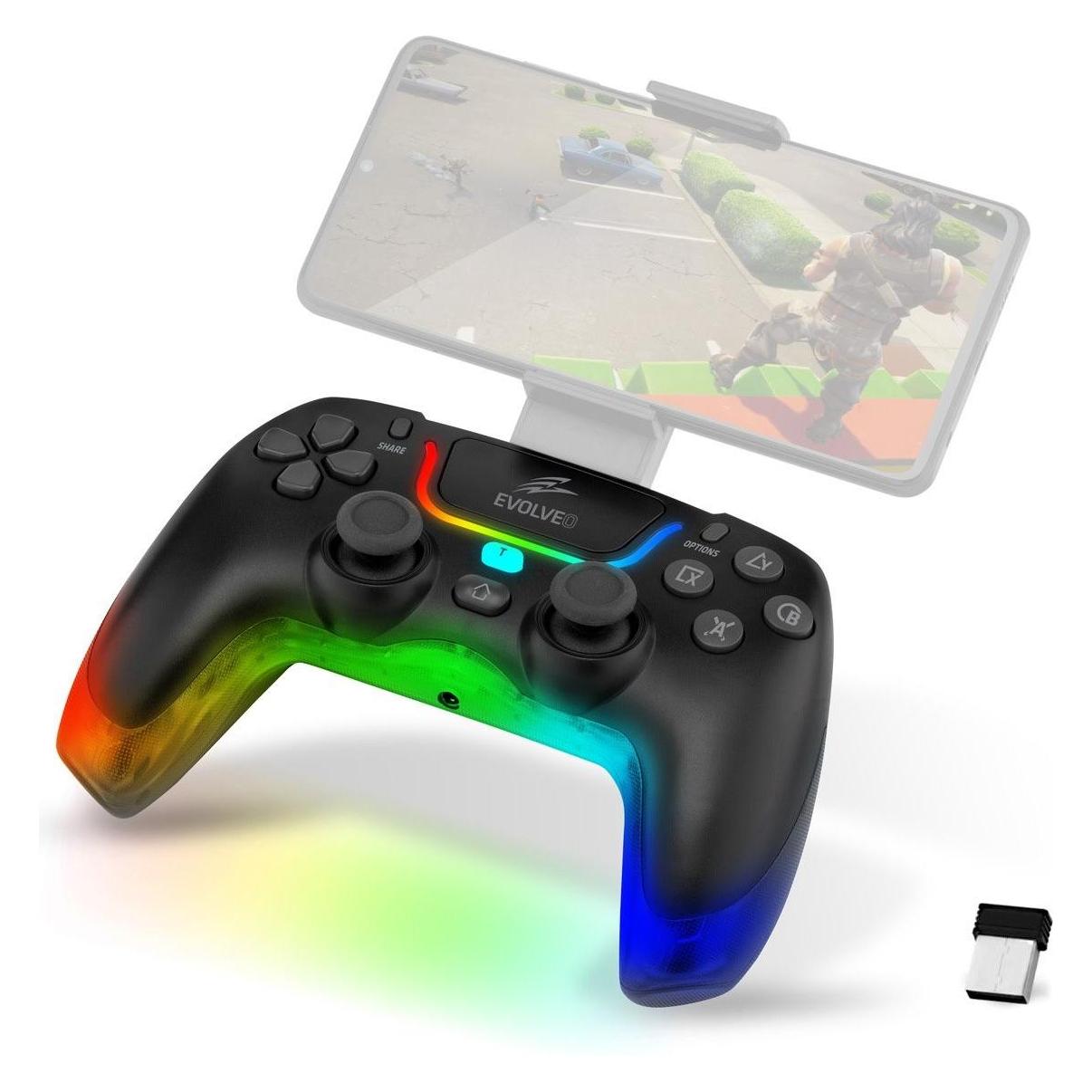 Evolveo Ptero2, bezdrátový & drátový gamepad pro PC, PS3/4/5, iOS, Android, Switch, černý (Android, iOS, PC, PS3, PS4, PS5, Switch) (67447099)