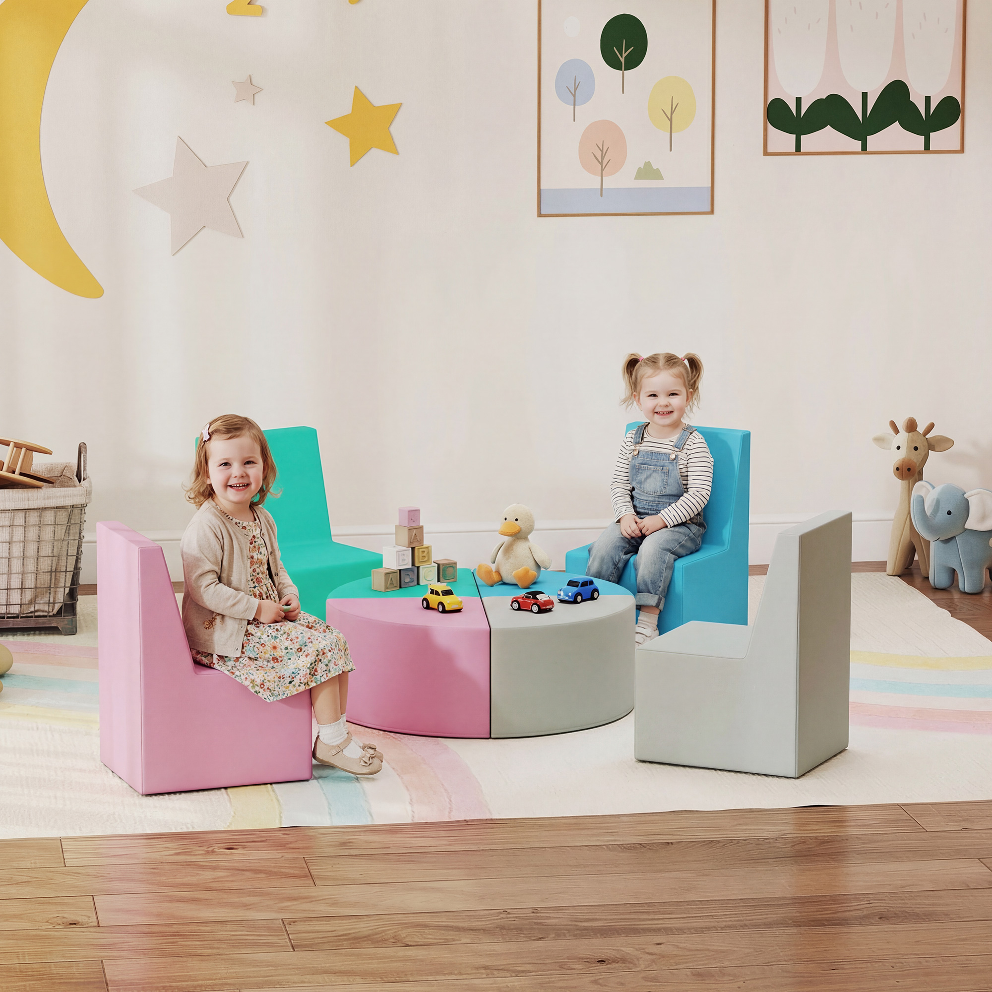 Aiyaplay Set di 8 Blocchi in Schiuma Morbida per Bambini, Design Tavolo e Sgabelli, per Arrampicata, in PU, Multicolore   Aosom Italy