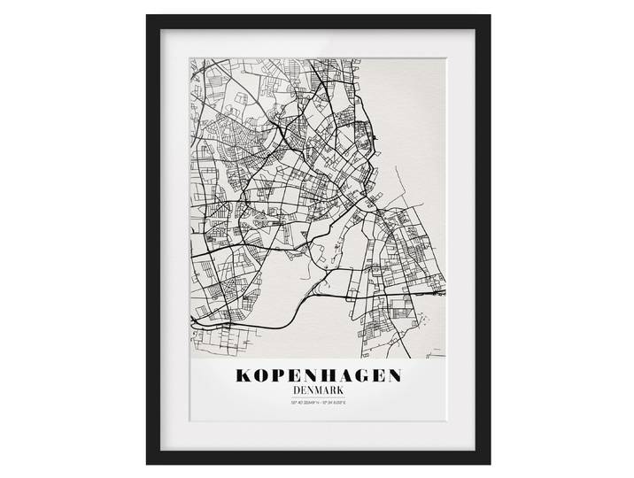 Bild Stadtplan Kopenhagen I Teilmassivholz Kiefer, matt lackiert Schwarz 40 x 55cm