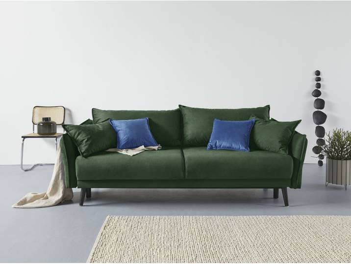 Schlafsofa, Samtvelours, Flaschengrün, 228×104 cm, Mit Bettfunktion & Bettkasten, Modern, Inosign